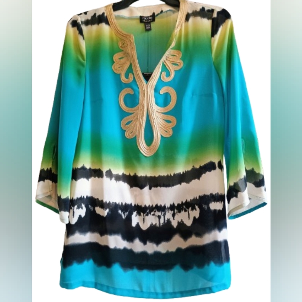 NEW WITH TAGS Nicole by Nicole Miller Tunic Size Small Vibrant With Embroidery - Picture 1 of 13